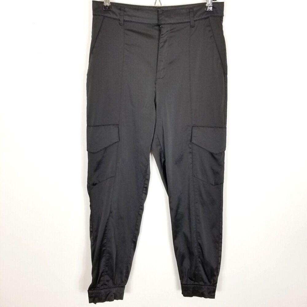 Zara Women Satin Cargo Ankle Pants Size M Black Streetwear
